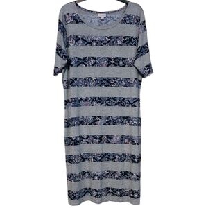 LLR LuLaRoe Julia Gray & Paisley Print Dress Plus Sz 3XL